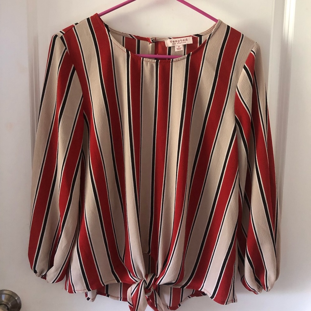 Tempted Tie Front Blouse, Orange/black/tan, Medium